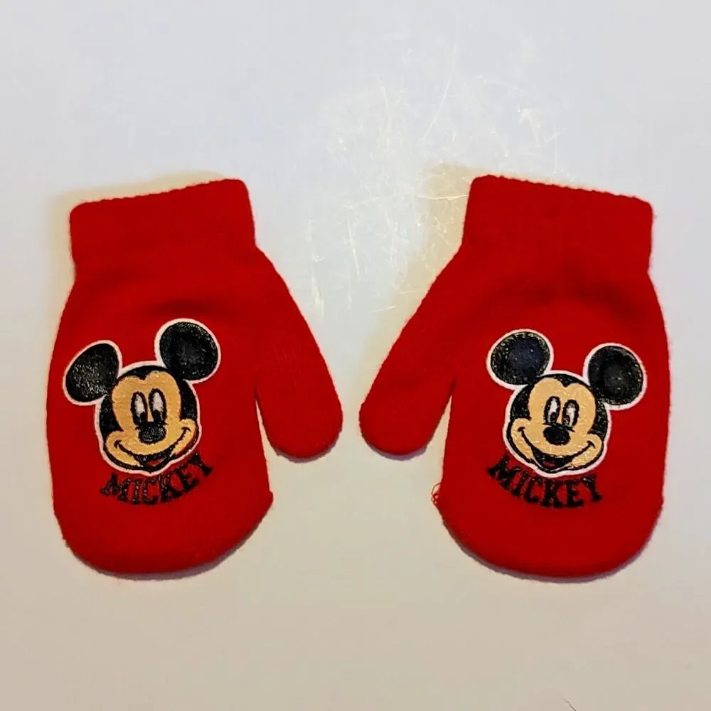 Disney Mickey Mouse Red Knit Toddler Mittens Warm Winter Cold Weather Textured